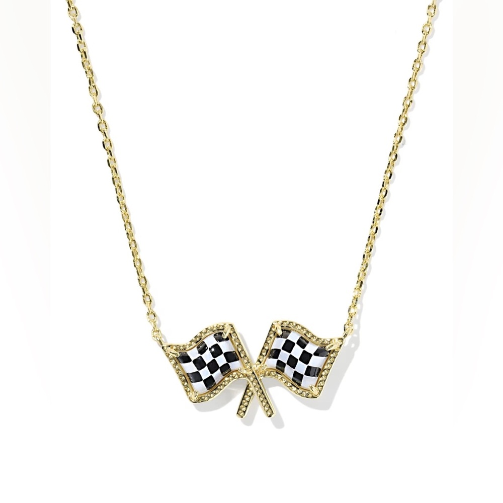 NWT Kendra Scott x Checkered Flag Gold Short Pendant Necklace